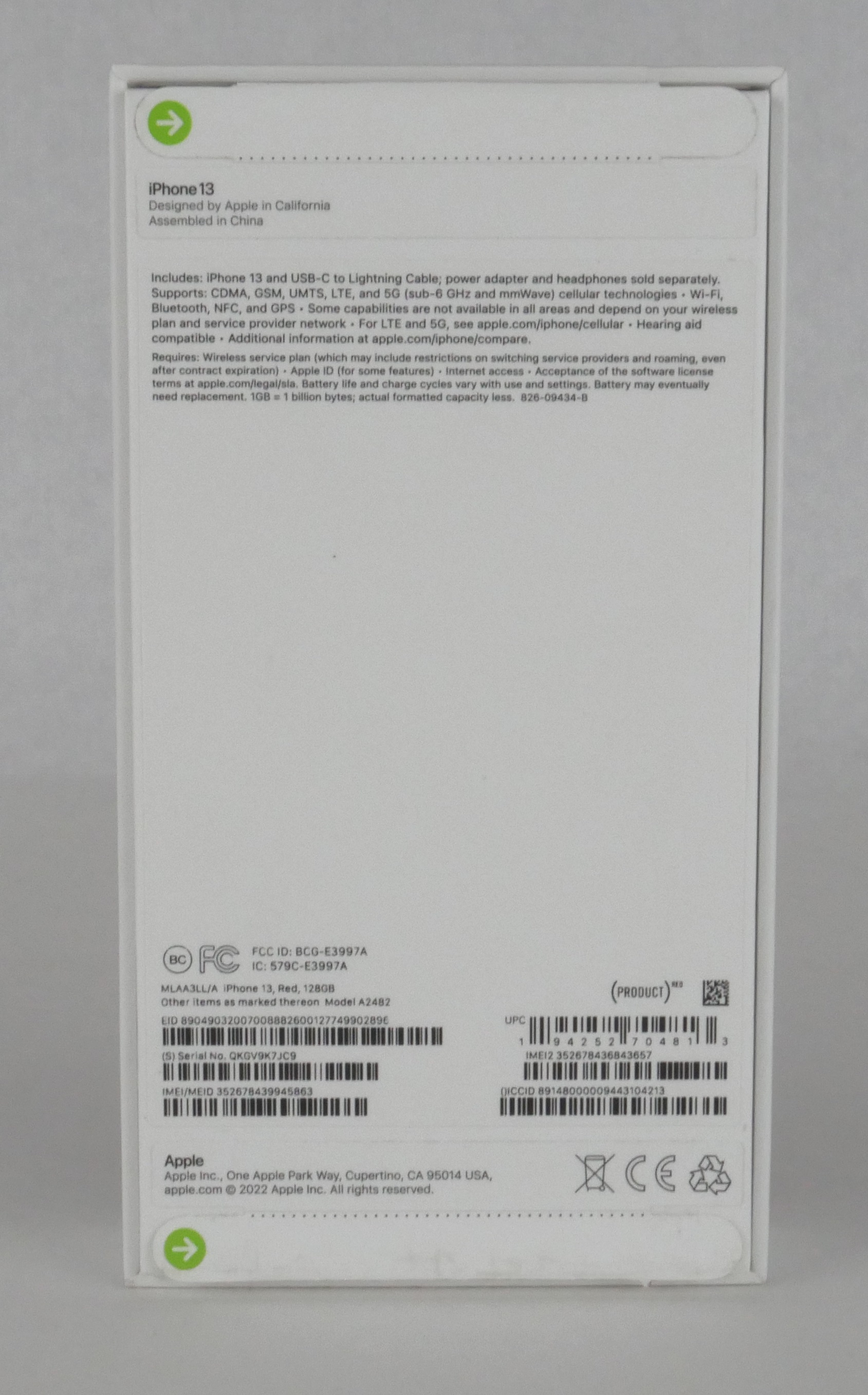Apple iPhone 13 GSM+CDMA 128GB RED MLAA3LL/A OPEN BOX (Unlocked